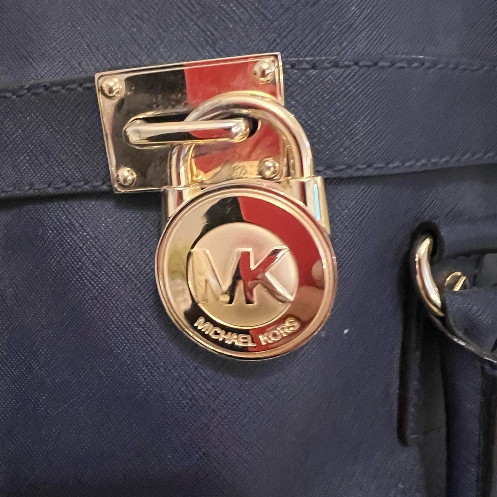 Michael Kors Dark Blue Shoulder Bag with Gold Accents